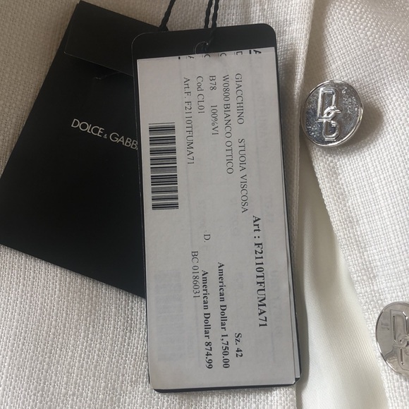 Dolce & Gabbana white jacket size 42/6 NWT - Picture 10 of 11